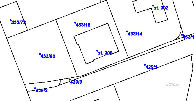 Parcela st. 308 v KÚ Semice u Písku, Katastrální mapa