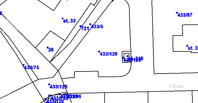 Parcela st. 433/129 v KÚ Semice u Písku, Katastrální mapa