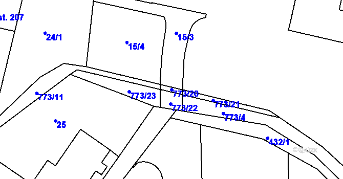 Parcela st. 773/20 v KÚ Semice u Písku, Katastrální mapa