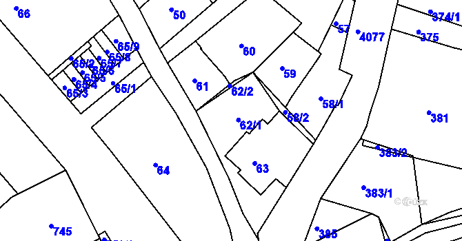Parcela st. 62 v KÚ Semily, Katastrální mapa