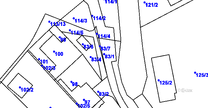 Parcela st. 83/1 v KÚ Semily, Katastrální mapa