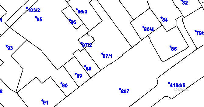 Parcela st. 87/1 v KÚ Semily, Katastrální mapa