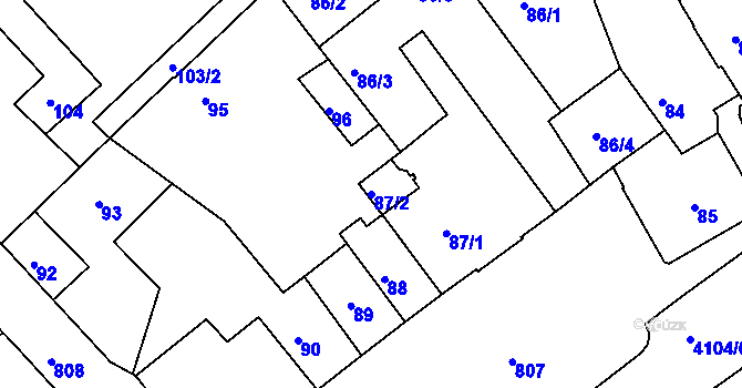 Parcela st. 87/2 v KÚ Semily, Katastrální mapa