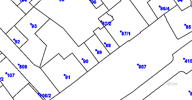 Parcela st. 89 v KÚ Semily, Katastrální mapa