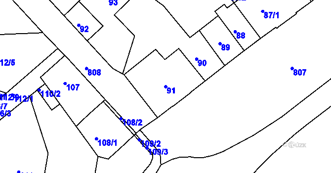 Parcela st. 91 v KÚ Semily, Katastrální mapa