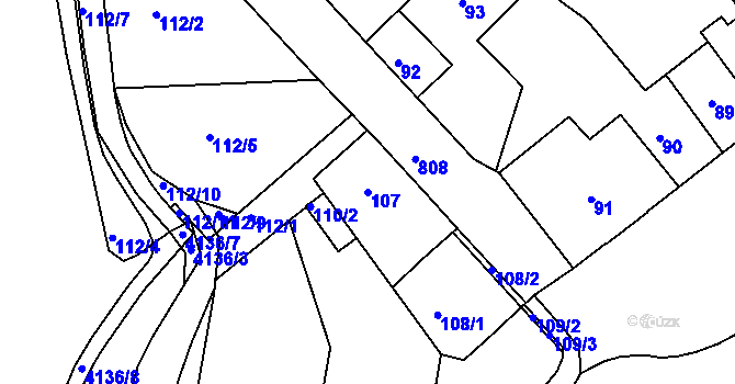 Parcela st. 107 v KÚ Semily, Katastrální mapa
