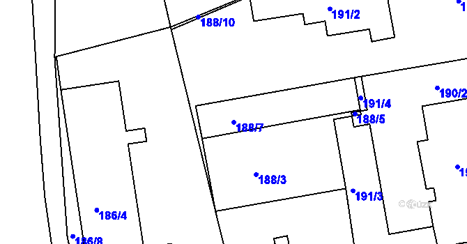 Parcela st. 188/7 v KÚ Semily, Katastrální mapa