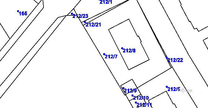 Parcela st. 212/7 v KÚ Semily, Katastrální mapa