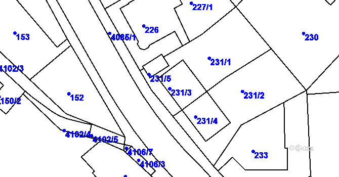 Parcela st. 231/3 v KÚ Semily, Katastrální mapa