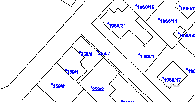 Parcela st. 259/7 v KÚ Semily, Katastrální mapa