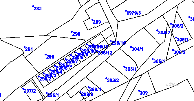Parcela st. 296/12 v KÚ Semily, Katastrální mapa