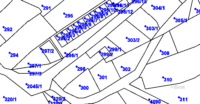 Parcela st. 299/2 v KÚ Semily, Katastrální mapa