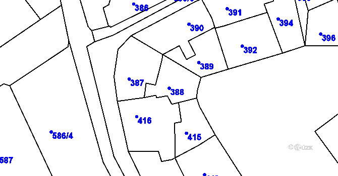 Parcela st. 388 v KÚ Semily, Katastrální mapa