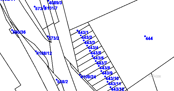 Parcela st. 443/4 v KÚ Semily, Katastrální mapa