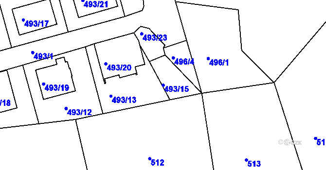 Parcela st. 493/15 v KÚ Semily, Katastrální mapa
