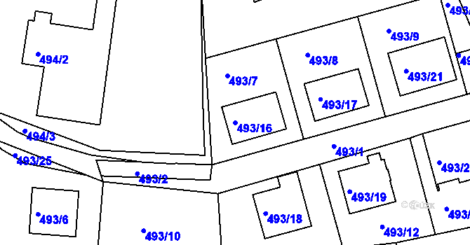 Parcela st. 493/16 v KÚ Semily, Katastrální mapa