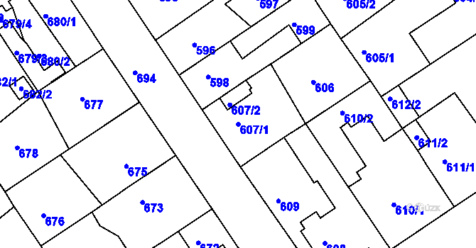 Parcela st. 607/1 v KÚ Semily, Katastrální mapa