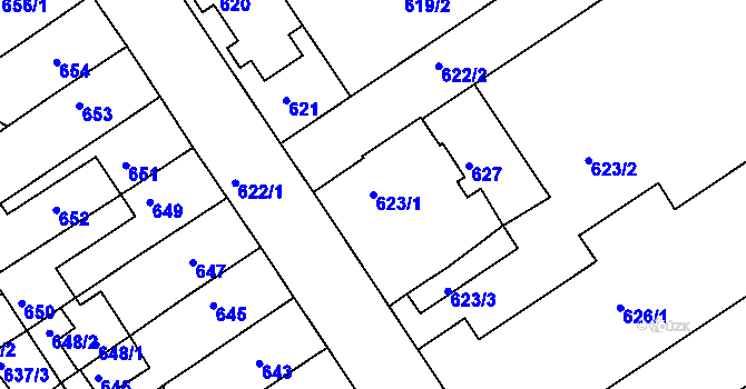 Parcela st. 623/1 v KÚ Semily, Katastrální mapa