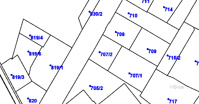Parcela st. 707/2 v KÚ Semily, Katastrální mapa