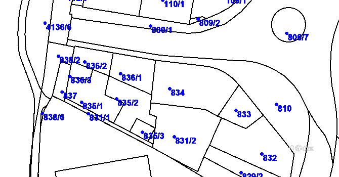 Parcela st. 834 v KÚ Semily, Katastrální mapa