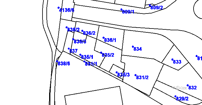 Parcela st. 835/2 v KÚ Semily, Katastrální mapa