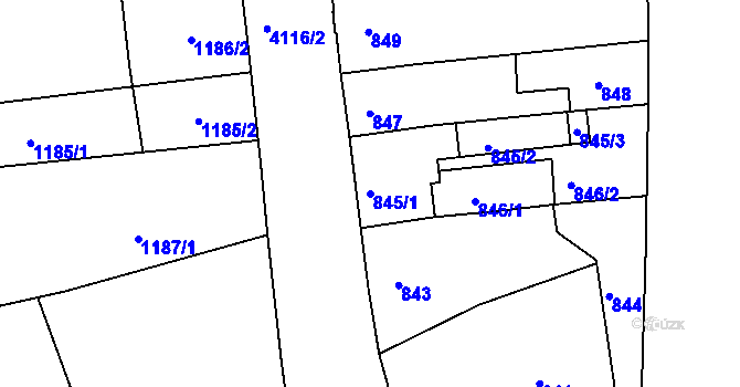 Parcela st. 845/1 v KÚ Semily, Katastrální mapa