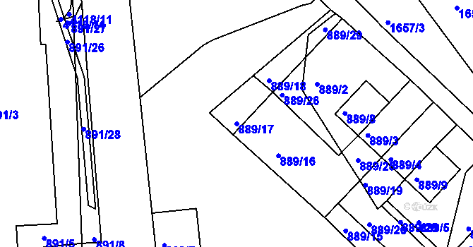 Parcela st. 889/17 v KÚ Semily, Katastrální mapa