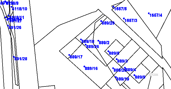 Parcela st. 889/26 v KÚ Semily, Katastrální mapa