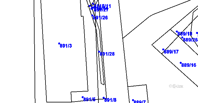 Parcela st. 891/28 v KÚ Semily, Katastrální mapa