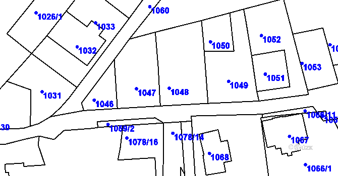 Parcela st. 1048 v KÚ Semily, Katastrální mapa
