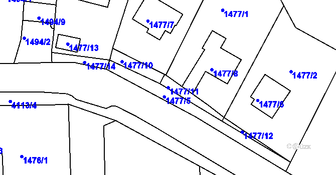 Parcela st. 1477/11 v KÚ Semily, Katastrální mapa
