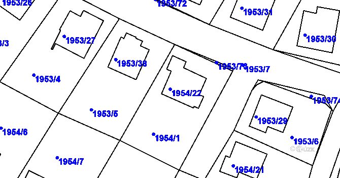 Parcela st. 1954/22 v KÚ Semily, Katastrální mapa
