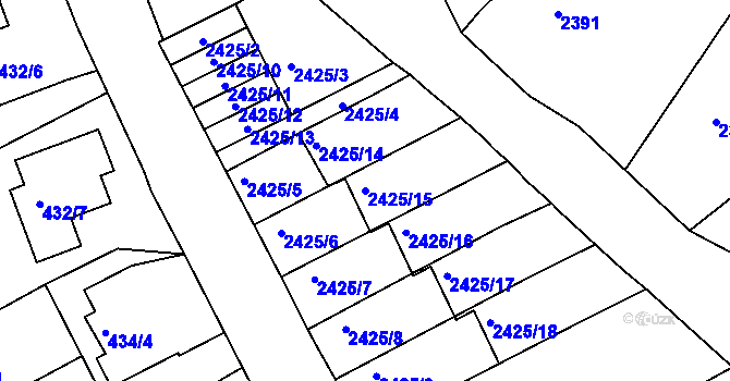 Parcela st. 2425/15 v KÚ Semily, Katastrální mapa