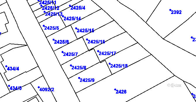 Parcela st. 2425/17 v KÚ Semily, Katastrální mapa