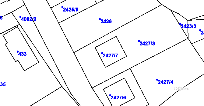 Parcela st. 2427/7 v KÚ Semily, Katastrální mapa