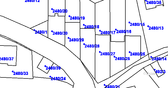 Parcela st. 2480/28 v KÚ Semily, Katastrální mapa