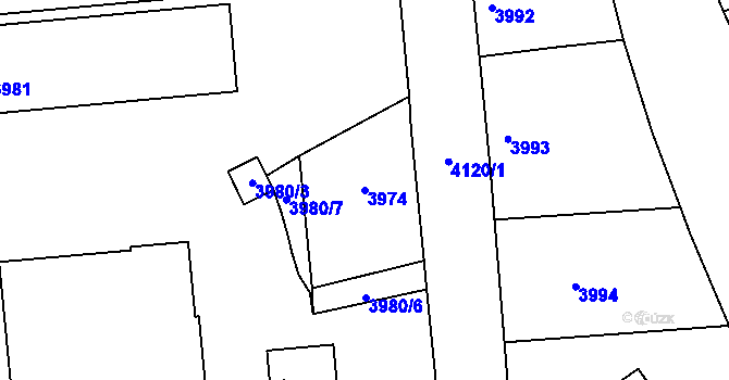 Parcela st. 3974 v KÚ Semily, Katastrální mapa