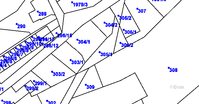 Parcela st. 305/1 v KÚ Semily, Katastrální mapa