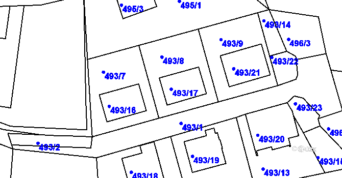 Parcela st. 493/17 v KÚ Semily, Katastrální mapa