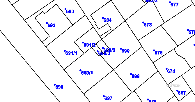 Parcela st. 689/3 v KÚ Semily, Katastrální mapa