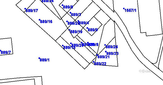 Parcela st. 889/28 v KÚ Semily, Katastrální mapa