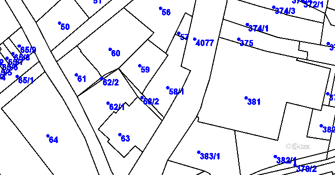 Parcela st. 58/1 v KÚ Semily, Katastrální mapa