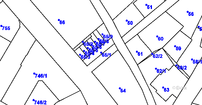 Parcela st. 65/1 v KÚ Semily, Katastrální mapa