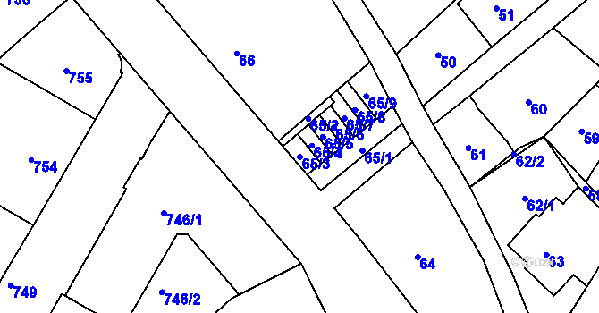 Parcela st. 65/3 v KÚ Semily, Katastrální mapa