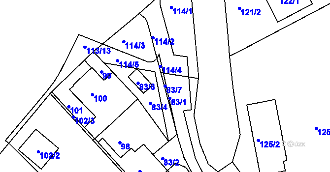 Parcela st. 83/7 v KÚ Semily, Katastrální mapa