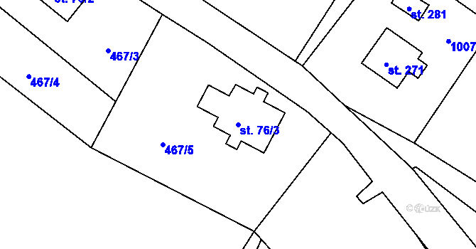 Parcela st. 76/3 v KÚ Bítouchov u Semil, Katastrální mapa