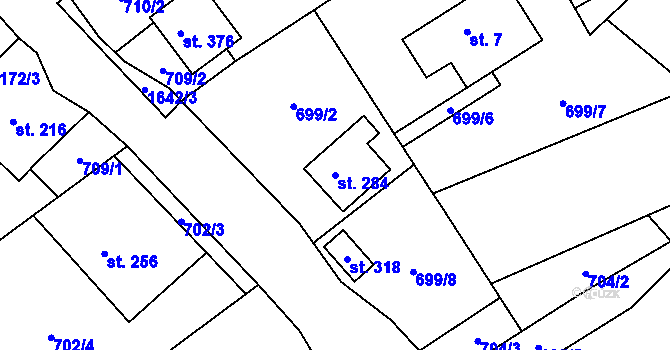 Parcela st. 284 v KÚ Bítouchov u Semil, Katastrální mapa