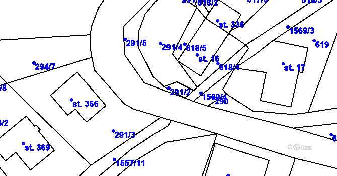 Parcela st. 291/2 v KÚ Bítouchov u Semil, Katastrální mapa