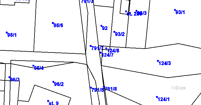 Parcela st. 124/7 v KÚ Semín, Katastrální mapa