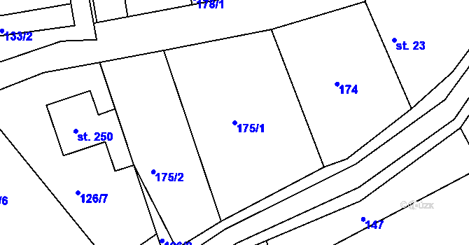 Parcela st. 175/1 v KÚ Semín, Katastrální mapa